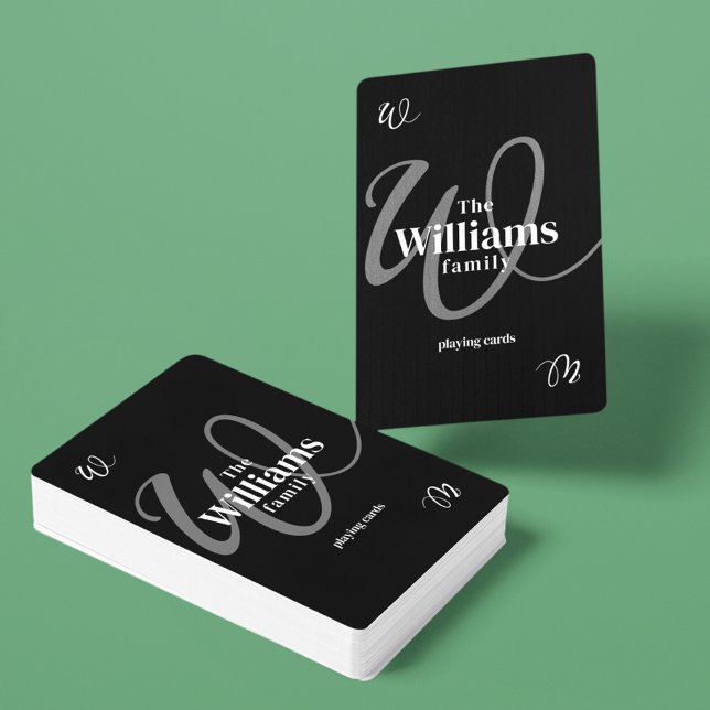 Family Monogram Black Modern Playing Cards (Creator Uploaded)