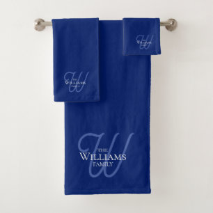 Family Monogram Blue Monogrammed  Bath Towel Set