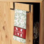 Family Monogram Christmas Holly Tea Towel<br><div class="desc">Your initial and last name personalise this kitchen towel with a branches,  berries and greenery pattern. Perfect for your home decor or give as a gift. MATCHING items in our store.</div>