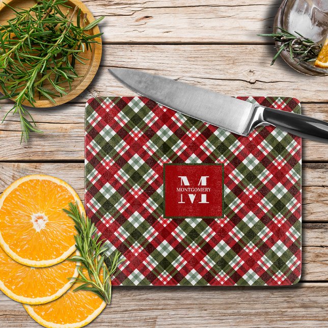 Family Monogram Christmas Plaid Cutting Board (Creator Uploaded)