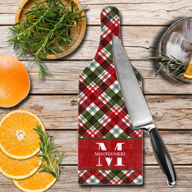 Family Monogram Christmas Plaid Cutting Board (Creator Uploaded)