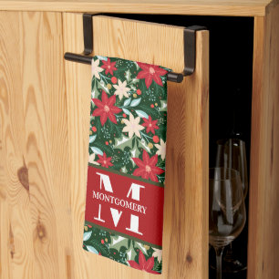 Family Monogram Christmas Plaid Tea Towel