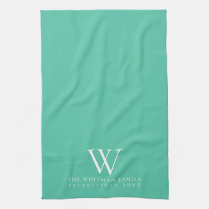 Family Monogram Elegant Aqua Kitchen Tea Towel