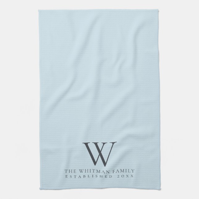 Family Monogram Elegant Pastel Blue Kitchen Tea Towel (Vertical)