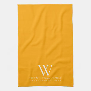 Family Monogram Elegant Saffron Yellow Kitchen Tea Towel