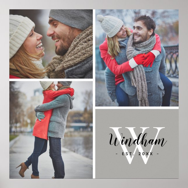 Family Monogram Established Date 3 Photo Collage Poster (Front)