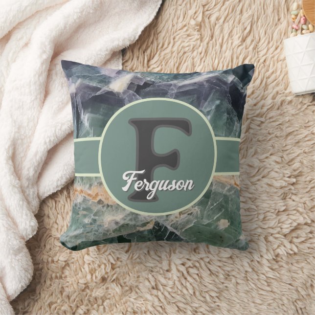 Family Monogram Green Purple Gemstone Initial Cushion (Blanket)