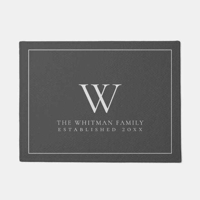 Family Monogram Modern Charcoal Grey Doormat (Front)