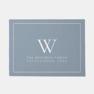 Family Monogram Modern Dusty Blue Doormat