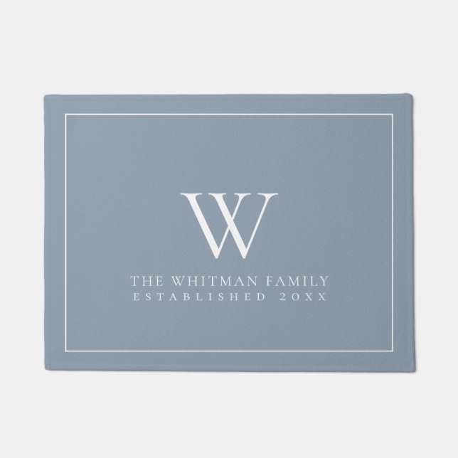 Family Monogram Modern Dusty Blue Doormat (Front)