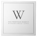 Family Monogram Modern Elegant Charcoal White Tile<br><div class="desc">Family Monogram Modern Elegant Charcoal White Ceramic Title. Designed by, Life on Memory Lane, shown in charcoal with text with a thing boarder. Personalise with your own text (all colours and fonts may also be customised by you using the tools provided within Zazzle's personalisation and customisation menus. Beautiful Modern feature...</div>