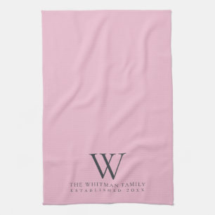 Family Monogram Modern Pink Slate Grey Kitchen Tea Towel