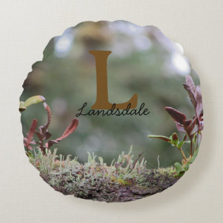 Family Monogram Name Initial Woodland Photo Round Cushion