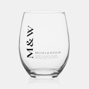 Family Monogram Name Modern Black Stemless Wine Glass