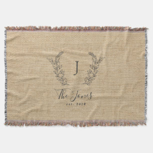 Family monogram name personalised rustic throw blanket