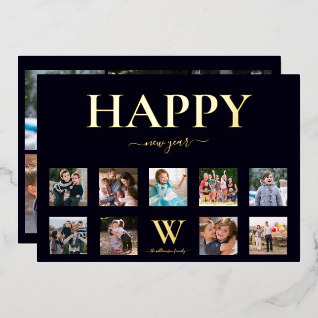 Family Monogram Name Photo Collage Happy New (Front/Back)