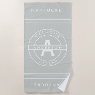 Family Monogram Nautical Beach House Sea Salt Grey Towel