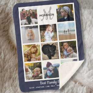 Family Monogram Photo Collage 11 Instagram Photos Sherpa Blanket