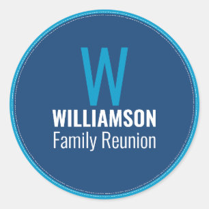 Family Monogram Reunion Colourful Playful Fun Blue Classic Round Sticker