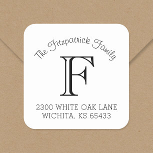 Family Monogram Square Address Labels