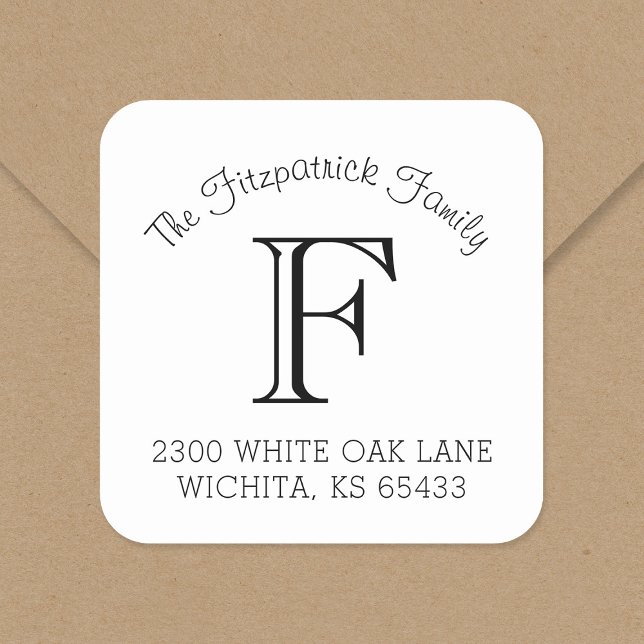 Family Monogram Square Address Labels (Creator Uploaded)
