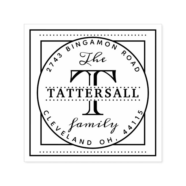 Family Monogram Typographic Crest Style Address Self-inking Stamp (Design)