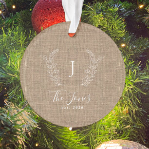 Family monogrammed rustic farmhouse elegant ornament