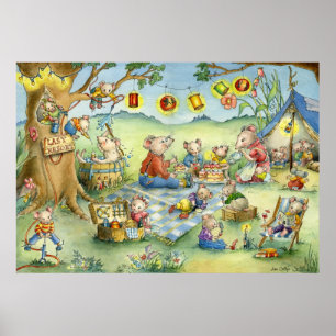 Family Mouse Summer Picnic Poster
