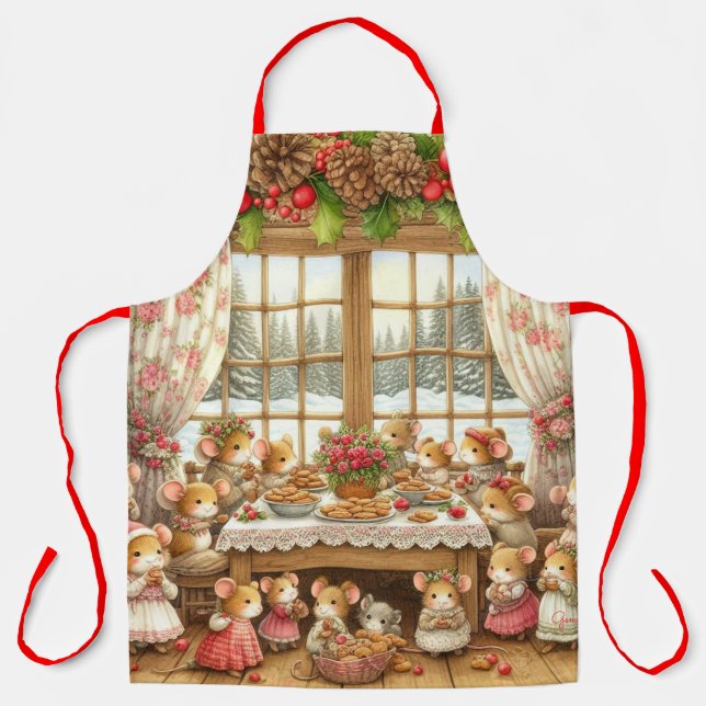Family mouses at Christmas Apron (Front)