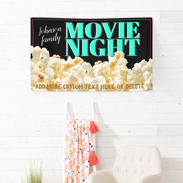 Family MOVIE NIGHT Theatre Room Cinema Popcorn  Banner (Insitu)
