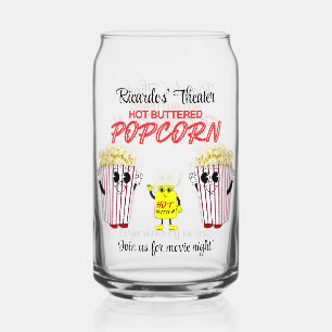 Family Movie Theatre Fun Popcorn Mascots Can Glass
