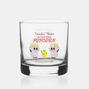 Family Movie Theatre Fun Popcorn Mascots Rocks Whiskey Glass