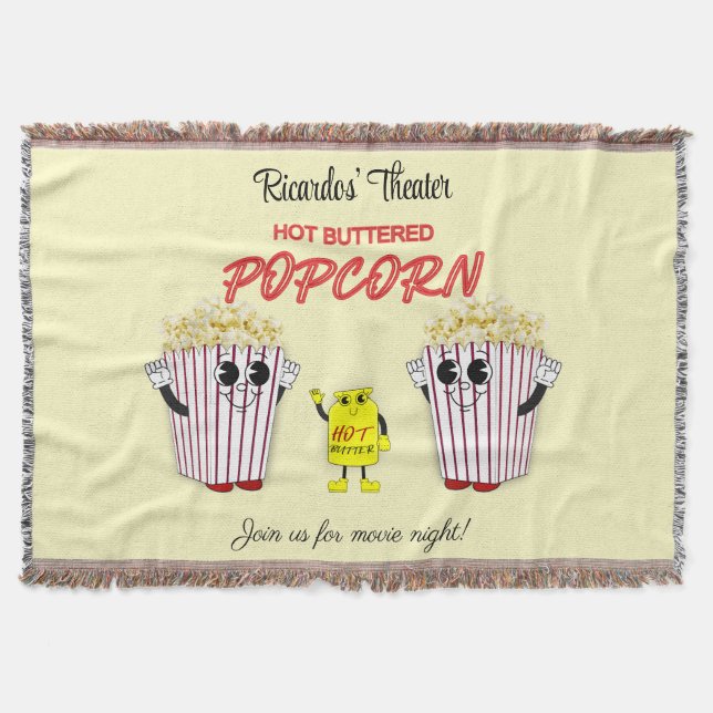 Family Movie Theatre with Hot Buttered Popcorn  Throw Blanket (Front)