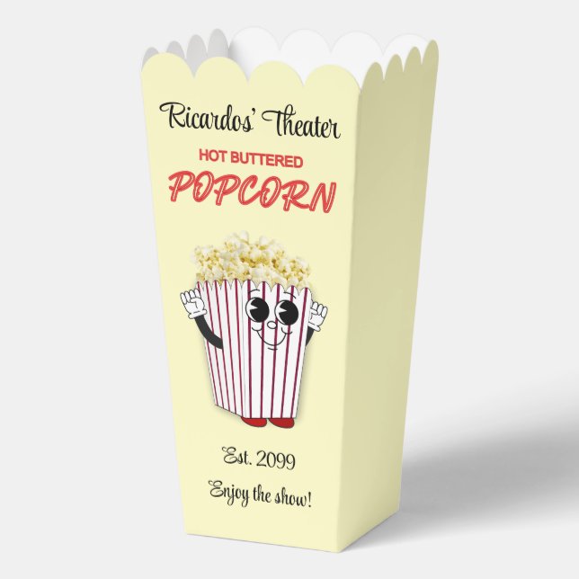 Family Movie Theatre With Popcorn Cartoon Art Favour Box (Front)