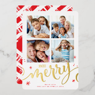 FAMILY MULTI 4 PHOTO modern calligraphy merry red