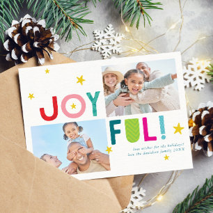 FAMILY MULTI PHOTO bold colourful typography JOYFU Holiday Card