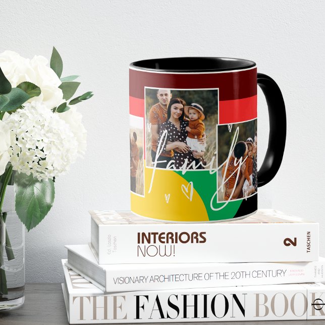 Family Multi Photo Collage Heart Script Coffee  Mug (Family Multi Photo Collage Heart Script Coffee Mug)