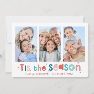 FAMILY MULTI PHOTO quote tis the season pastel Holiday Card