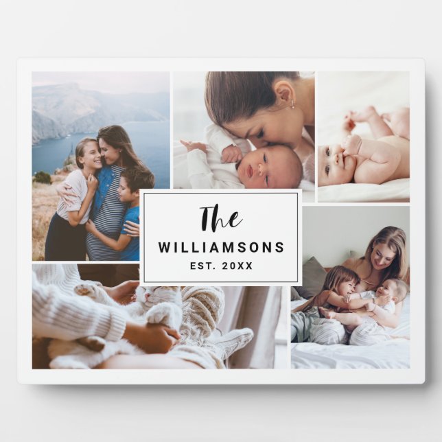 Family Multiple Photo Collage Established White Plaque (Front)