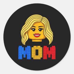 Family mum master builder building bricks blocks classic round sticker
