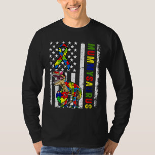 Family Mummysaurus Autism Us Flag Dinosaur Puzzle  T-Shirt
