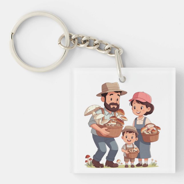 Family Mushroom Picking Together Key Ring (Front)
