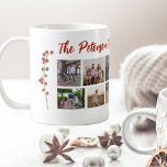 Family name 10 photo collage Merry Christmas Coffee Mug<br><div class="desc">Modern minimalist Christmas mug personalised with 10 photos,  your family name,  and text featuring two red holly berries branches.           A beautiful keepsake gift for any family member - mother,  father,  grandparents,  kids.</div>