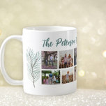 Family name 10 photo collage Merry Christmas Coffee Mug<br><div class="desc">Modern minimalist Christmas mug personalised with 10 photos,  your family name,  and text featuring two green fir boughs.           A beautiful keepsake gift for any family member - mother,  father,  grandparents,  kids.</div>