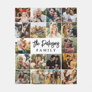 Family Name 18 Photo Collage Modern Elegant Script Fleece Blanket
