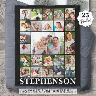 Family Name 25 Photo Collage Black Fleece Blanket
