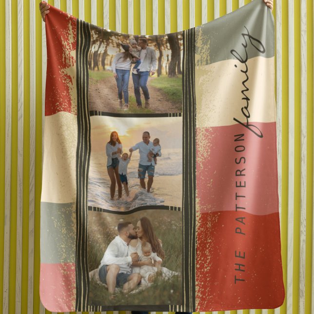 Family Name 3 Photo Collage Rustic Abstract Sherpa Blanket (Creator Uploaded)