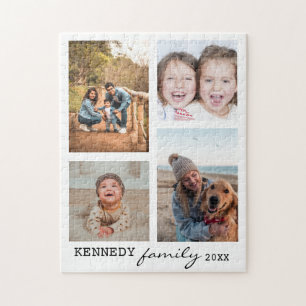 Family Name 4 Photo Collage White Jigsaw Puzzle