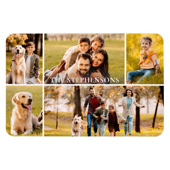 Family Name 5 Photo Collage Magnet (Horizontal)