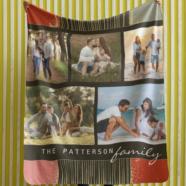 Family Name 5 Photo Collage Rustic Abstract Sherpa Blanket (Creator Uploaded)